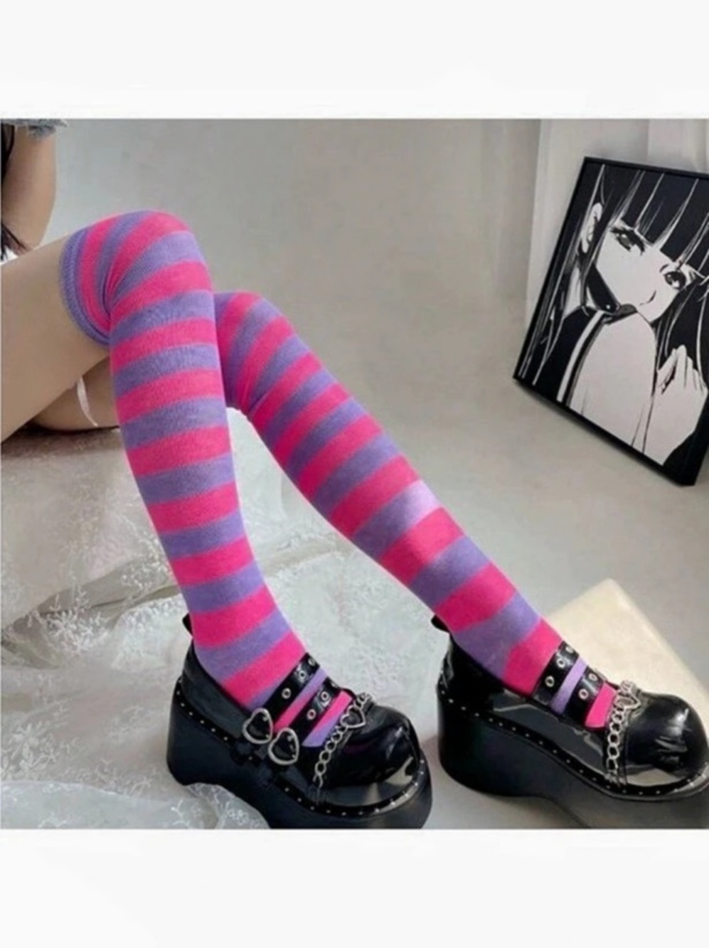 New Stripe pink and purple over the knee  sock